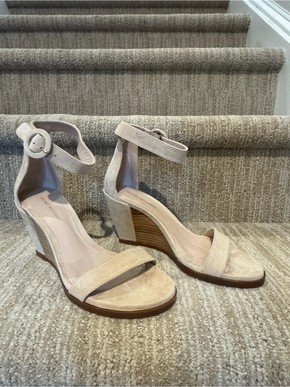 NEW, Never worn Stuart Weitzman Beige Suede Ankle-Strap Sandals - Picture 8 of 10